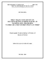 LATS Thực trạng tăng huyết áp, đái tháo đường ở nhóm tuổi 40  59 tại Đông Sơn, Thanh Hóa và hiệu quả một số biện pháp can thiệp.