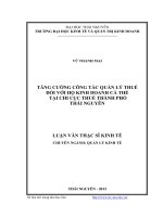 Tăng cường công tác quản lý thuế đối với hộ kinh doanh cá thể tại chi cục thuế thành phố thái nguyên
