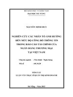 Nghiên cứu các nhân tố ảnh hưởng đến mức độ công bố thông tin trong báo cáo tài chính của ngân hàng thương mại tại việt nam 