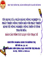 TÍN DỤNG của NGÂN HÀNG NÔNG NGHIỆP và PHÁT TRIỂN NÔNG THÔN đối với PHÁT TRIỂN KINH tế NÔNG NGHIỆP, NÔNG THÔN ở TỈNH THANH hóa  