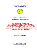 Tìm hiểu hoạt động của hội liên hiệp phụ nữ huyện tân hiệp, tỉnh kiên giang trong việc thực hiện nhiệm vụ, hỗ trợ phụ nữ xây dựng gia đình no ấm, bình đẳng, tiến bộ, hạnh phúc từ năm 2007 đến năm 2010 