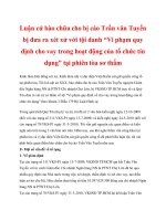 Luận cứ bào chữa cho bị cáo trần văn tuyến bị đưa ra xét xử với tội danh vi phạm quy định cho vay trong hoạt động của tổ