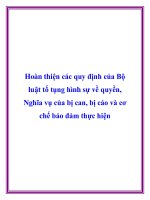 Hoàn thiện các quy định của bộ luật tố tụng hình sự về quyền, nghĩa vụ của bị can, bị cáo và cơ chế bảo đảm thực hiện