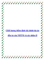 Chất lượng thẩm định tài chính dự án đầu tư của NHTM và các nhân tố