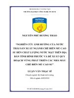 Nghiên cứu ảnh hưởng của nước thải sản xuất ngành chế biến mủ cao su đến chất lượng nước mặt trên địa bàn tỉnh bình phước và đề xuất quy hoạch vùng phát triển các nhà máy chế biến mủ cao su 