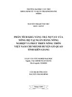phân tích khả năng trả nợ vay của nông hộ tại ngân hàng nông nghiệp và phát triển nông thôn việt nam chi nhánh huyện gò quao tỉnh kiên giang