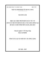 Tóm tắt LATS Hiệu quả biện pháp kiểm soát véc tơ sốt xuất huyết Dengue dựa vào cộng đồng tại huyện Cái Bè tỉnh Tiền Giang, 20122013