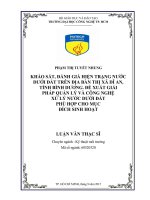 Khảo sát, đánh giá hiện trạng nước dưới đất trên địa bàn thị xã dĩ an, tỉnh bình dương  đề xuất giải pháp quản lý và công nghệ xử lý nước dưới đất phù hợp cho mục đích sinh hoạt 