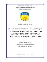Các yếu tố ảnh hưởng đến quyết định của doanh nghiệp lữ hành trong việc lựa chọn hãng hàng không vận chuyển khách du lịch tới nhật bản 