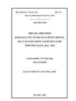 Hiệu quả biện pháp kiểm soát véc tơ sốt xuất huyết Dengue dựa vào cộng đồng tại huyện Cái Bè tỉnh Tiền Giang, 20122013