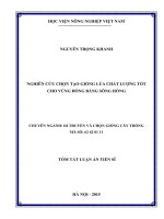 Nghiên cứu chọn tạo giống lúa chất lượng tốt cho vùng đồng bằng sông hồng (TT) 