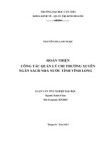 Hoàn thiện công tác quản lý chi thường xuyên ngân sách nhà nước của tỉnh vĩnh long