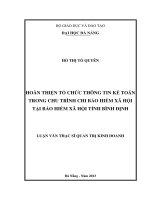 Luận văn thạc sĩ hoàn thiện tổ chức thông tin kế toán trong chu trình chi bảo hiểm xã hội tại bảo hiểm xã hội tỉnh bình định