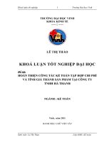Hoàn thiện công tác kế toán chi phí sản xuất và tính giá thành sản phẩm tại công ty TNHH hà thành  luận văn tốt nghiệp đ
