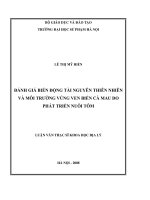 Đánh giá biến động tài nguyên thiên nhiên và môi trường vùng ven biển cà mau do phát triển nuôi tôm 
