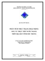 Phân tích thực trạng hoạt động đầu tư trực tiếp nước ngoài trên địa bàn tỉnh sóc trăng