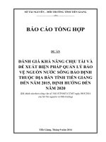 đánh giá khả năng chịu tải và đề xuất biện pháp quản lý bảo vệ nguồn nước sông bảo định thuộc địa bàn tỉnh tiền giang đến năm 2015, định hướng đến 2020
