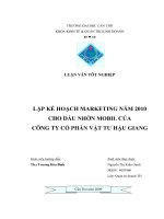 Lập kế hoạch marketing năm 2009 cho dầu nhờn mobil của công ty cổ phần vật tư hậu giang