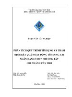 Phân tích quy trình tín dụng và thẩm định kết quả hoạt động tín dụng tại ngân hàng TMCP phương tây chi nhánh cần thơ