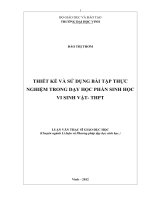Thiết kế và sử dụng bài tập thực nghiệm trong dạy học phần sinh học vi sinh vật   THPT  luận văn thạc sĩ sinh học