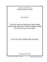Vận dụng phương pháp hoạt động nhóm để dạy học thơ hai   cư trong chương trình ngữ văn 10 nâng cao ở THPT 