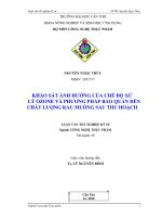 Khảo sát ảnh hưởng của chế độ xử lý ozone và phương pháp bảo  quản  đến  chất  lượng  rau muống  sau  thu  hoạch