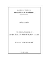 Tổ chức dạy học dự án chương mắt, các dụng cụ quang   vật lí 11 (LV01027)