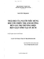 THÁI độ của NGƯỜI TIÊU DÙNG đối với CHIÊU THỊ ẢNH HƯỞNG đến GIÁ TRỊ THƯƠNG HIỆU bột GIẶT OMO tại TP HCM