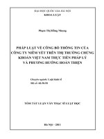 Pháp luật về công bố thông tin của công ty niêm yết trên thị trường chứng khoán việt nam thực tiễn pháp lý và phương hướ