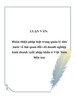 LUẬN văn   hoàn thiện pháp luật trong quản lý nhà nước về hải quan đối với doanh nghiệp kinh doanh xuất nhập khẩu ở việt