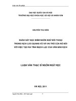Khảo sát đặc điểm ngôn ngữ đối thoại trong kịch lưu quang vũ và vai trò của nó với việc tạo ra tính mạch lạc của văn bản