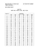 đáp án các mã đề thi tốt nghiệp THPT tiếng anh hệ 3 năm