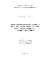 phân tích tình hình thanh toán xuất khẩu tại ngân hàng tmcp ngoại thương việt nam – chi nhánh cần thơ