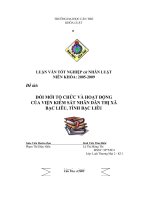 Đổi mới tổ chức và hoạt động của viện kiểm sát nhân dân thị xã bạc liêu 