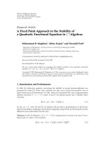 Báo cáo hóa học   research article a fixed point approach to the stability of a quadratic functional equation in c∗  alg