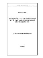Tác động của các khu công nghiệp đến sự phát triển kinh tế   xã hội của tỉnh hưng yên   luận văn ths  kinh tế  60 31 01