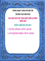 Học sinh Giỏi cấp Toàn quốc môn Olipic Tiếng Anh NH 2010 2011 Trường Vĩnh Phúc