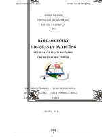 BÁO cáo CUỐI kỳ môn QUẢN lý bảo DƯỠNG đề tài lập kế HOẠCH bảo DƯỠNG CHO một máy móc THIẾT bị 