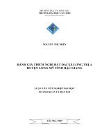 ĐÁNH GIÁ THÍCH NGHI đất ĐAI xã LONG TRỊ a HUYỆN LONG mỹ TỈNH hậu GIANG