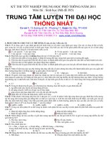 ĐỀ VÀ ĐÁP ÁN MÔN SINH 2011 TÚ TÀI