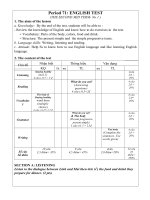 Đề kiểm tra + ma trận   chuẩn kiến thức kĩ năng môn Anh 6   số 1 HK II