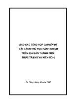 BÁO CÁO TỔNG HỢP CHUYÊN ĐỀ CẢI CÁCH THỦ TỤC HÀNH CHÍNH TRÊN ĐỊA BÀN THÀNH PHỐ -THỰC TRẠNG VÀ KIẾN NGHỊ