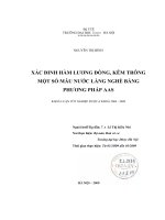 XÁC ĐINH hàm LƯƠNG ĐÒNG, kẽm TRÔNG một số mẫu nước LÀNG NGHÈ BẰNG PHƯƠNG PHÁP AAS 