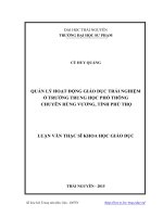 Quản lý hoạt động giáo dục trải nghiệm ở trường trung học phổ thông chuyên hùng vương, tỉnh phú thọ