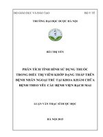Phân tích tình hình sử dụng thuốc trong điều trị viêm khớp dạng thấp trên bệnh nhân ngoại trú tại khoa khám chữa bệnh theo yêu cầu bệnh viện bạch mai 