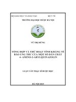 Tổng hợp và thử hoạt tính kháng tế bào ung thư của một số dẫn chất 4 amino 2 arylquinazolin 