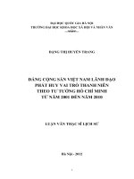 đảng cộng sản việt nam lãnh đạo phát huy vai trò thanh niên theo tư tưởng hồ chí minh tu nam 2001 den nam 2010 