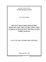 Quản lý hoạt động bồi dưỡng tiếng dân tộc cho cán bộ, công chức ở Trung tâm giáo dục thường xuyên tỉnh Cao Bằng