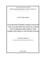 Đảng bộ tỉnh vĩnh phúc lãnh đạo chỉ đạo giải quyết việc làm cho nông dân trong quá trình cnh hđh nông nghiệp nông thôn từ 1997 2010 