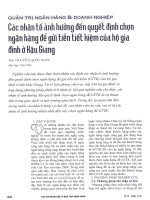 Các nhân tố ảnh hưởng đến quyết định chọn ngân hàng để gửi tiền tiết kiệm của hộ gia đình ở hậu giang 
